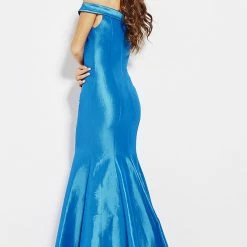In Stock Jovani JVN 51863 Size 10 Off The Shoulder Mermaid Prom Dress Teal Pageant Gown