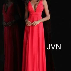 Discontinued Jovani JVN52179 Plunging V Neckline Mesh Prom Dress Formal Evening Gown V Neckline