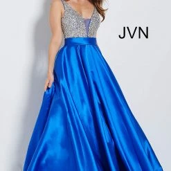 In Stock Jovani JVN 55754 Size 6 Beaded A Line Ballgown Prom Dress Royal V Neck