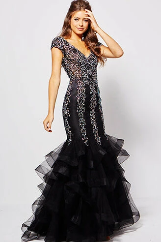 In Stock Mermaid Dresses Jovani JVN 55878 Black Size 2 Cap Sleeve Mermaid Prom Dress Embellished Evening Gown 3 In Stock Mermaid Dresses Jovani JVN 55878 Black Size 2 Cap Sleeve Mermaid Prom Dress Embellished Evening Gown