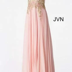 Discontinued Jovani JVN55885 Embellished V Neckline Prom Dress Spaghetti Straps Flowy Formal Ballgown Dresses