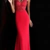 In Stock JVN By Jovani 58124 Red Size 2 Prom Dress Pageant Gown Waterfall Back Stretch Train