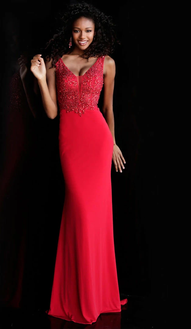 In Stock JVN By Jovani 58124 Red Size 2 Prom Dress Pageant Gown Waterfall Back Stretch Train 3 In Stock JVN By Jovani 58124 Red Size 2 Prom Dress Pageant Gown Waterfall Back Stretch Train
