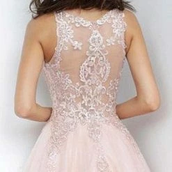 JVN By Jovani Jovani JVN59046 Sheer Tulle Lace High Neck Ballgown Prom Dress Formal Gown Ballgown Dresses