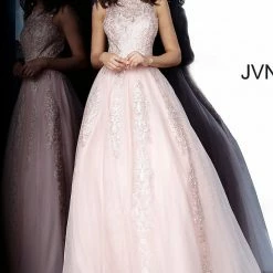 JVN By Jovani Jovani JVN59046 Sheer Tulle Lace High Neck Ballgown Prom Dress Formal Gown Ballgown Dresses