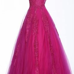 JVN By Jovani Ballgown Dresses Jovani JVN59046 Sheer Tulle Lace High Neck Ballgown Prom Dress Formal Gown