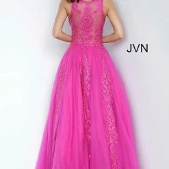 JVN By Jovani Jovani JVN59046 Sheer Tulle Lace High Neck Ballgown Prom Dress Formal Gown Ballgown Dresses