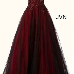 In Stock Ballgown Dresses Jovani JVN59046 Fuchsia Prom Dress Size 12 Sheer Tulle Lace High Neck Ballgown Formal Gown