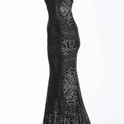 Discontinued JVN By Jovani 60137 Embellished Glitter Jersey High Neckline Prom Dress Shimmer