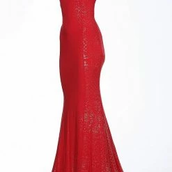 Discontinued JVN By Jovani 60137 Embellished Glitter Jersey High Neckline Prom Dress Shimmer