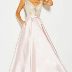 In Stock Jovani JVN60696 Size 4 ,12 Black Prom Dress Ball Gown Pockets A Line Sheer