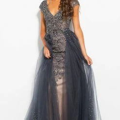 In Stock Jovani JVN 60967 Size 6 Long Overskirt Prom Pageant Dress Embellished Gown Long Sleeve Dresses