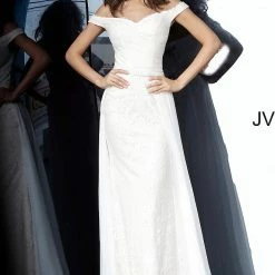 In Stock Jovani JVN62489 Ivory Nude Size 14 Prom Dress Wedding Dress Lace Fitted Gown