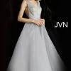 Discontinued Jovani JVN62502 Silver Plunging Neckline Prom Dress Ball Gown Long Evening Gown Ballgown Dresses