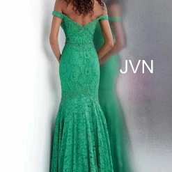 In Stock Jovani JVN 62564 Size 8 Long Lace Off The Shoulder Mermaid Prom Dress Evening Gown