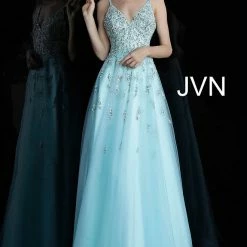 Discontinued Ballgown Dresses Jovani JVN62576 Light Blue Beaded Bodice Prom Dress Ball Gown