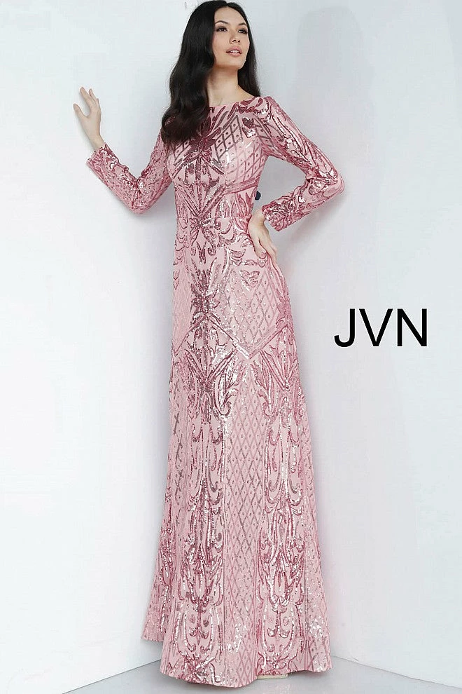 Discontinued Long Sleeve Dresses JVN By Jovani 62711 Long Sleeve Sequin Embellished Evening Gown 4 Discontinued Long Sleeve Dresses JVN By Jovani 62711 Long Sleeve Sequin Embellished Evening Gown