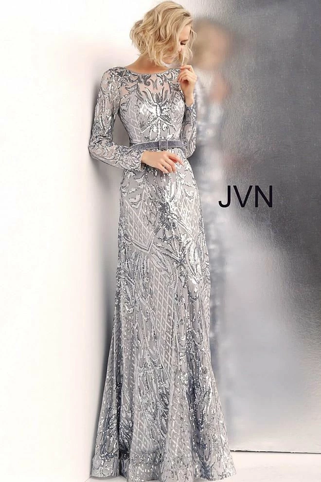 Discontinued Long Sleeve Dresses JVN By Jovani 62711 Long Sleeve Sequin Embellished Evening Gown 3 Discontinued Long Sleeve Dresses JVN By Jovani 62711 Long Sleeve Sequin Embellished Evening Gown