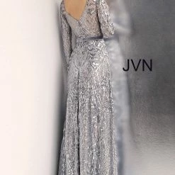 Discontinued Long Sleeve Dresses JVN By Jovani 62711 Long Sleeve Sequin Embellished Evening Gown 14 Discontinued Long Sleeve Dresses JVN By Jovani 62711 Long Sleeve Sequin Embellished Evening Gown