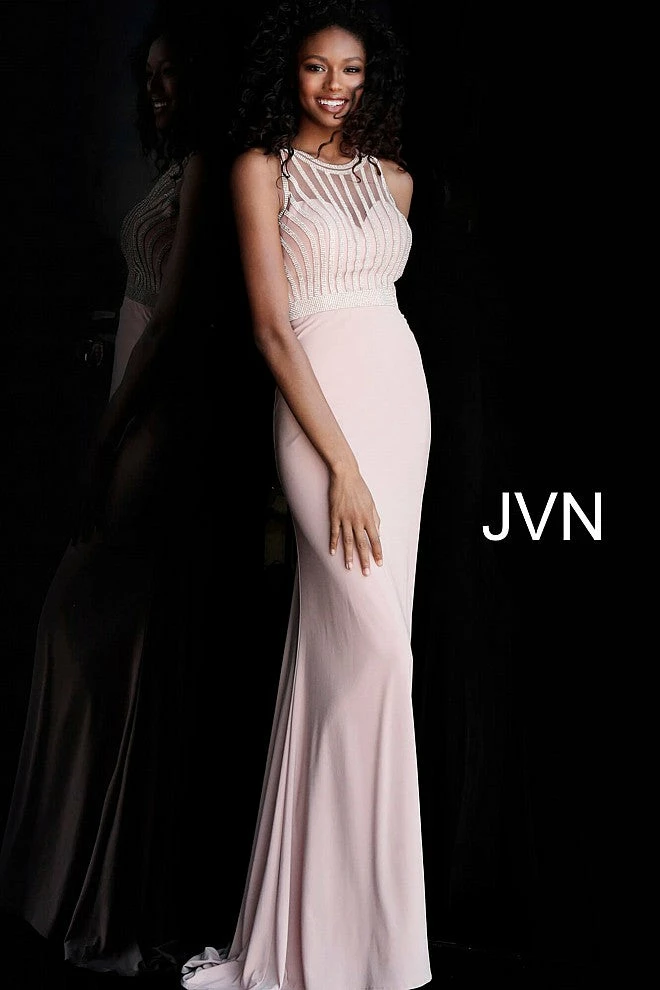 Discontinued JVN By Jovani 62722 Embellished High Neckline Long Fitted Jersey Prom Dress Long Sleeve Dresses 3 Discontinued JVN By Jovani 62722 Embellished High Neckline Long Fitted Jersey Prom Dress Long Sleeve Dresses