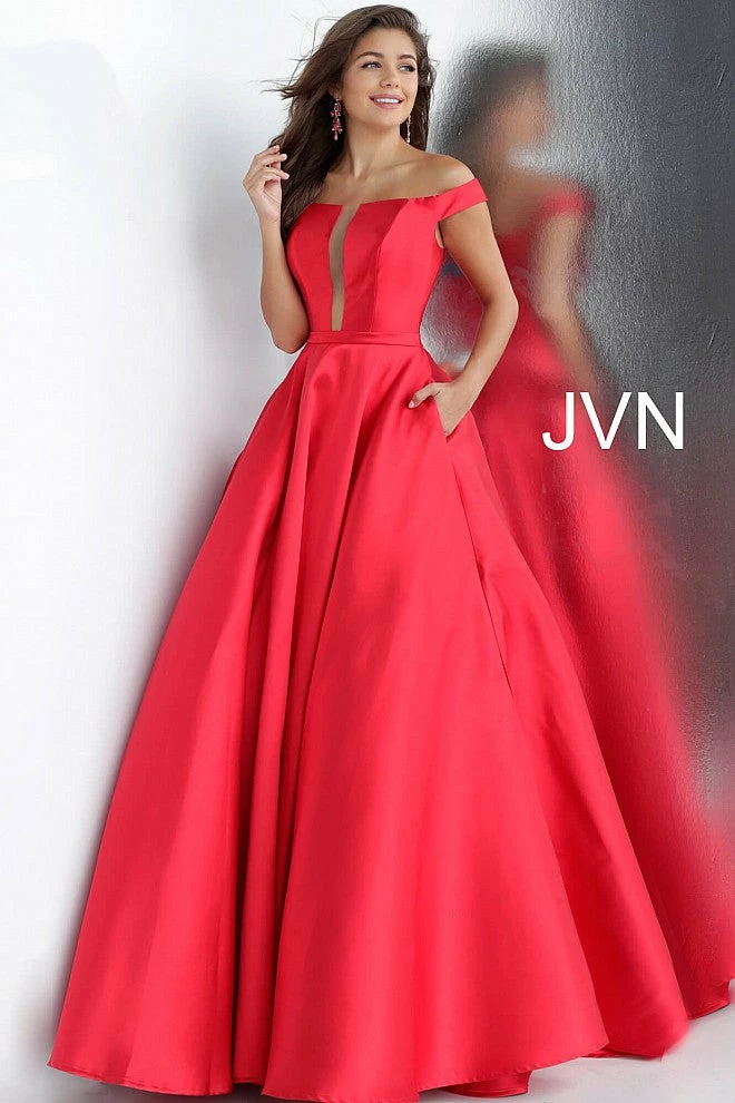 Discontinued JVN By Jovani JVN62743 Off The Shoulder Prom Dress Ball Gown With Pockets 3 Discontinued JVN By Jovani JVN62743 Off The Shoulder Prom Dress Ball Gown With Pockets