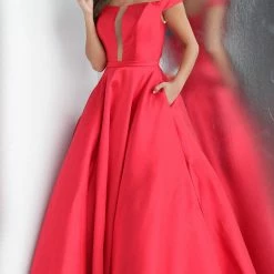 Discontinued JVN By Jovani JVN62743 Off The Shoulder Prom Dress Ball Gown With Pockets