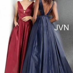 Discontinued Ballgown Dresses JVN By Jovani 65483 V Back Pleated Skirt Prom Dress Ball Gown