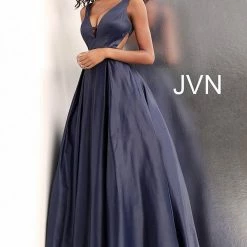 Discontinued Ballgown Dresses JVN By Jovani 65483 V Back Pleated Skirt Prom Dress Ball Gown