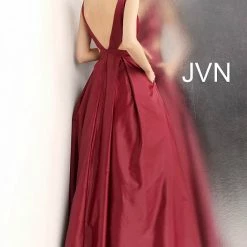 Discontinued Ballgown Dresses JVN By Jovani 65483 V Back Pleated Skirt Prom Dress Ball Gown