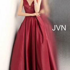 Discontinued Ballgown Dresses JVN By Jovani 65483 V Back Pleated Skirt Prom Dress Ball Gown