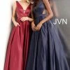 Discontinued Ballgown Dresses JVN By Jovani 65483 V Back Pleated Skirt Prom Dress Ball Gown