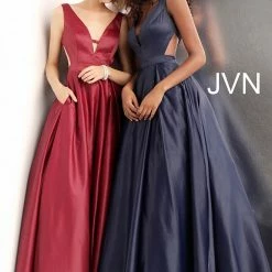 Discontinued Ballgown Dresses JVN By Jovani 65483 V Back Pleated Skirt Prom Dress Ball Gown