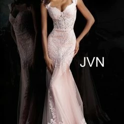In Stock Jovani JVN65688 Size 14 Long Fitted Sheer Lace Prom Dress Mermaid Off Shoulder Gown