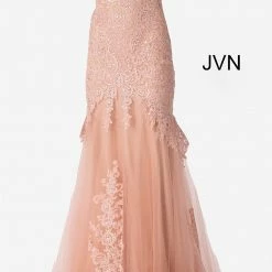 In Stock Jovani JVN65688 Size 14 Long Fitted Sheer Lace Prom Dress Mermaid Off Shoulder Gown