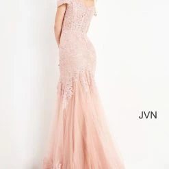 In Stock Jovani JVN65688 Size 14 Long Fitted Sheer Lace Prom Dress Mermaid Off Shoulder Gown