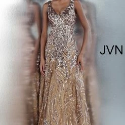 Discontinued Jovani JVN65806 Sequin V Neckline A Line Prom Dress Evening Gown