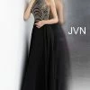 Discontinued Jovani JVN65987 High Neckline Embellished Bodice Prom Dress Evening Gown Long Sleeve Dresses