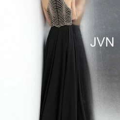 Discontinued Jovani JVN65987 High Neckline Embellished Bodice Prom Dress Evening Gown Long Sleeve Dresses