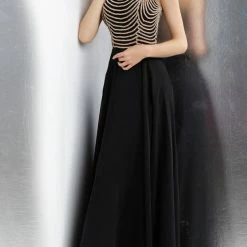 Discontinued Jovani JVN65987 High Neckline Embellished Bodice Prom Dress Evening Gown Long Sleeve Dresses