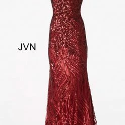In Stock Jovani JVN66261 Burgundy Size 22 Sequin Embellished Prom Dress Long Gown