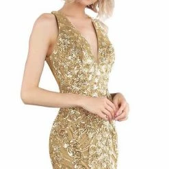 In Stock Long Sleeve Dresses Jovani JVN66261 Gold Sizes 2, Prom Dress Sequin Backless Formal Gown