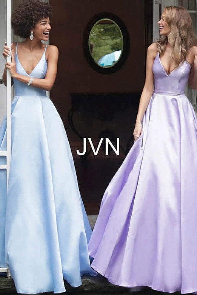 JVN By Jovani Jovani JVN66673 Satin Ball Gown Prom Dress Pleated Skirt V Neck Spaghetti Straps Ballgown Dresses 8 JVN By Jovani Jovani JVN66673 Satin Ball Gown Prom Dress Pleated Skirt V Neck Spaghetti Straps Ballgown Dresses