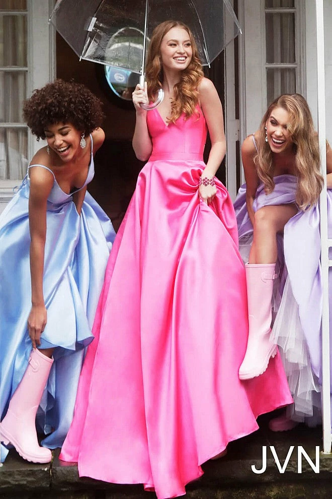 JVN By Jovani Jovani JVN66673 Satin Ball Gown Prom Dress Pleated Skirt V Neck Spaghetti Straps Ballgown Dresses 10 JVN By Jovani Jovani JVN66673 Satin Ball Gown Prom Dress Pleated Skirt V Neck Spaghetti Straps Ballgown Dresses