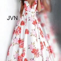 Discontinued JVN By Jovani 66721 Pleated Skirt Floral Ball Gown Prom Dress Ballgown Dresses