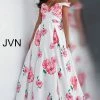 Discontinued JVN By Jovani 66895 Floral Print Off The Shoulder Prom Dress Ball Gown