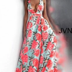 Discontinued Jovani JVN66937 Tiffany Print Low Neckline Prom Dress Ball Gown