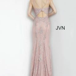 JVN By Jovani Jovani JVN66971 Long Plunging Neckline Lace Prom Dress Evening Gown Prom