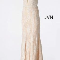 JVN By Jovani Jovani JVN66971 Long Plunging Neckline Lace Prom Dress Evening Gown Prom