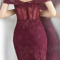 Discontinued Jovani JVN66981 Long Lace Off The Shoulder Prom Dress Evening Mermaid Flare Gown