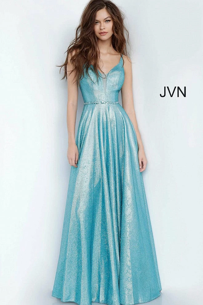 In Stock Long Sleeve Dresses Jovani JVN67050 Size 8 Long A Line Shimmer Prom Dress Blue V Neck 3 In Stock Long Sleeve Dresses Jovani JVN67050 Size 8 Long A Line Shimmer Prom Dress Blue V Neck